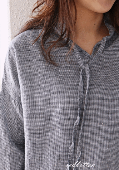Small check frill blouse-2Color