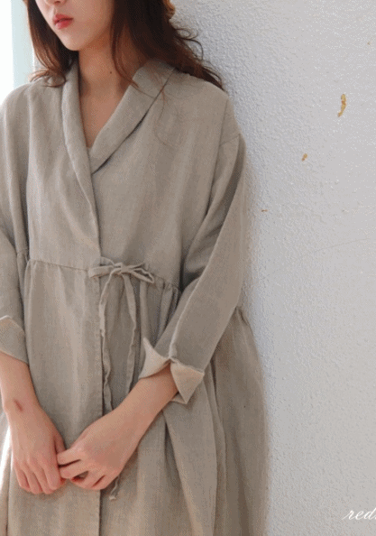 Linen robe shawl collar dress-2color