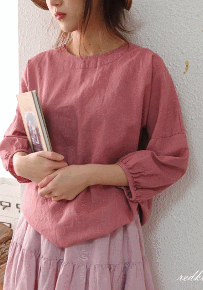 Puff sleeve linen blouse-3Color