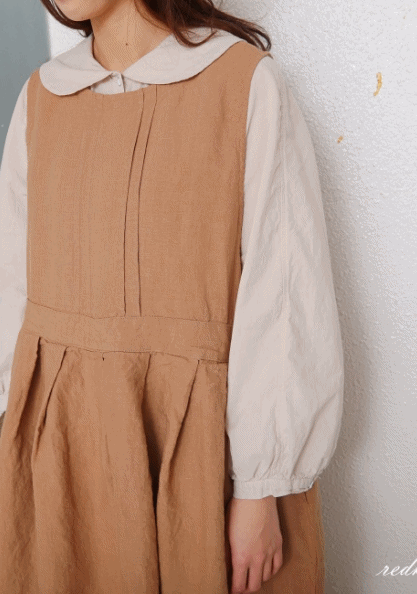 Vest pin tuck linen dress-2color-wear with two sides