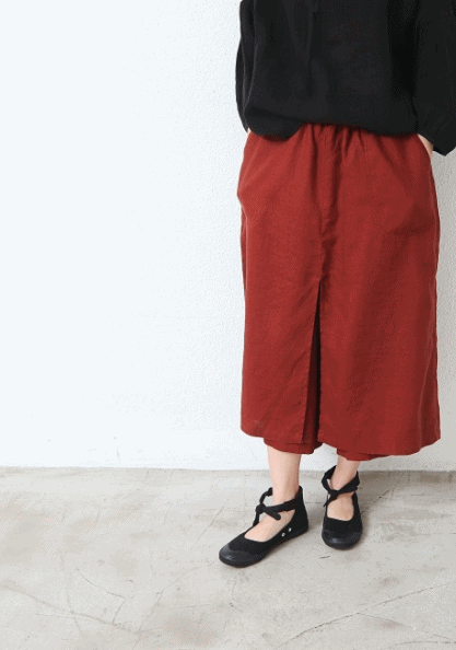 Linen skirt barrel slacks-3Color