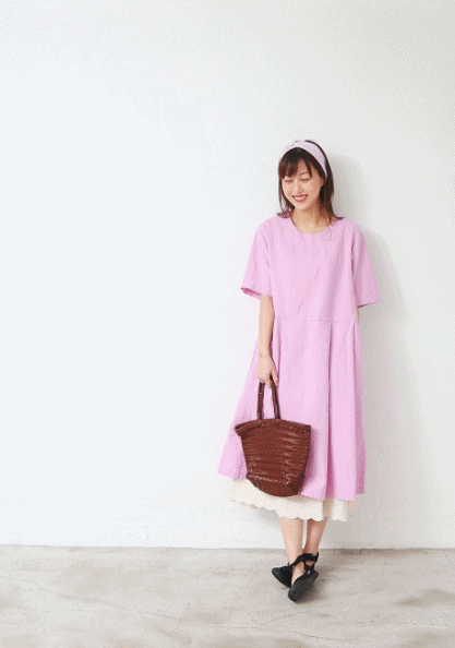 Linen wrinkle dress-4Color