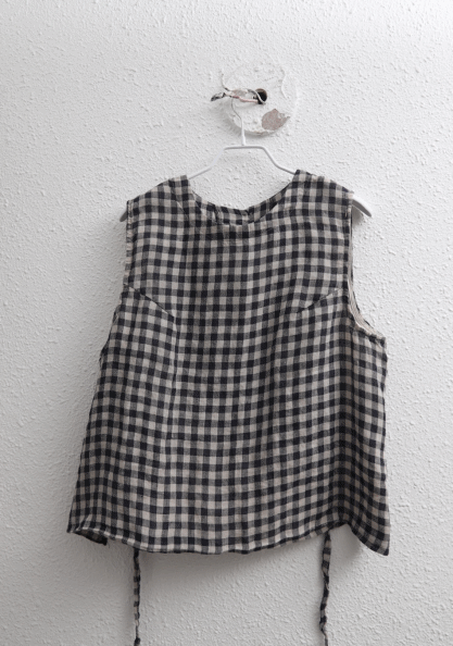 Mono check linen vest blouse-3Color