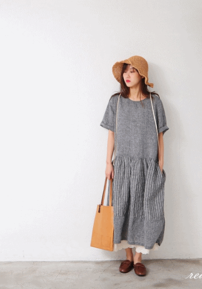 Striped Color Linen Dress-3Color
