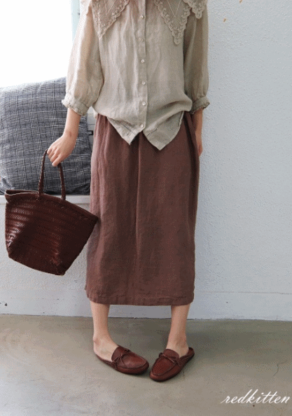 Waistline Linen Skirt-4Color