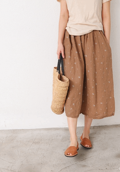 Linen Flower Skirt-3Color