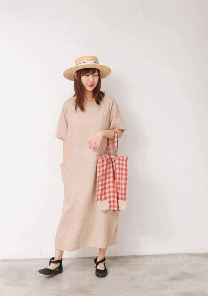 Linen side pocket long dress-4Color