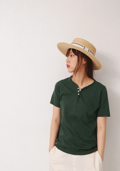 Soft Cutting Button Tee-7Color