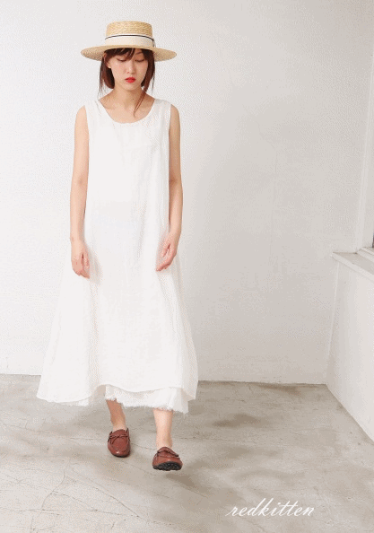Linen Sleeveless Double Dress-3Color
