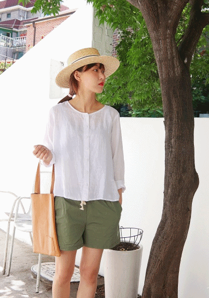 Cardigan Star Side Shirring Blouse-3Color