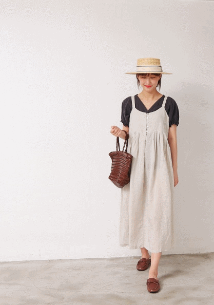 Dressy Button Linen Dress-3Color