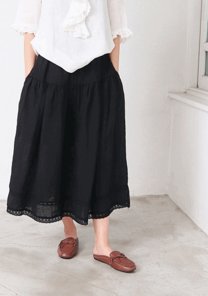 Lace Torsion Linen Skirt-3Color