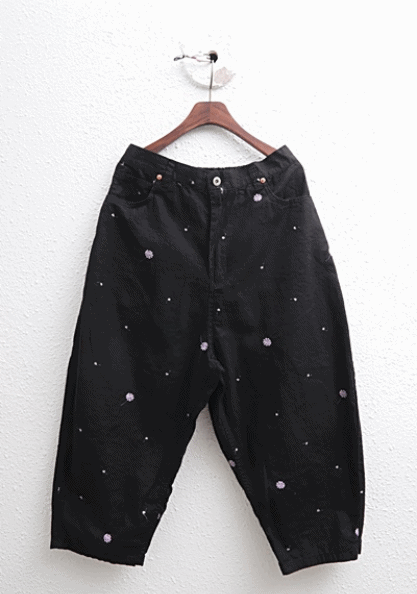 Natural leather embroidery pants-2Color