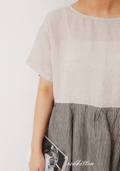 Linen stripe color dress-3Color