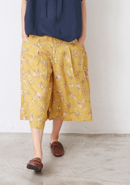 Linen Small Flower Pants Skirt Pants-3Color