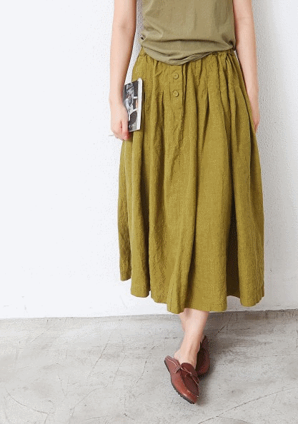 Button Linen Skirt-3Color