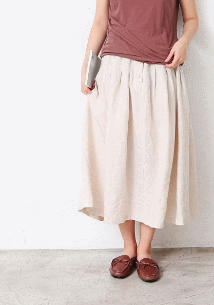 Button Linen Skirt-3Color
