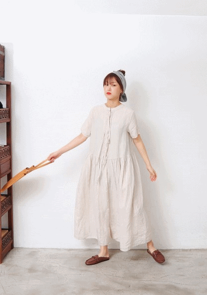 Linen Wild Flower Dress-2Color