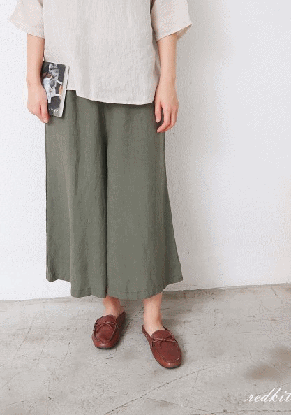 Button linen pants-3Color