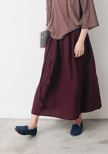 Sale-Linen Wrap Skirt-Wine 66300-->45800