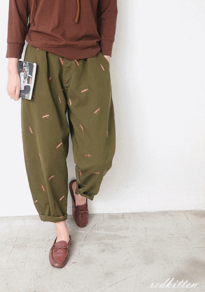 Fox Embroidery Pants-2Color