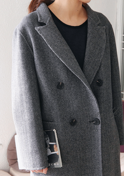 SALE-Herringbone Handmade Double Long Coat 189000-->148000