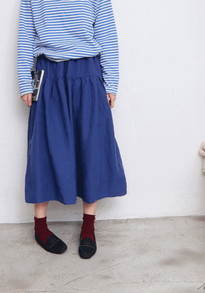 Shirred Linen Skirt-5Color