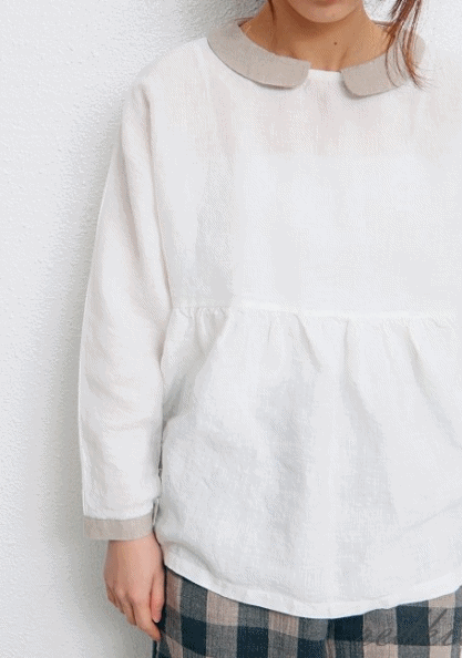 Round collar wrinkle blouse-2Color