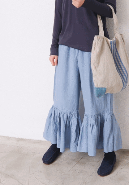 Linen frill pants-4Color