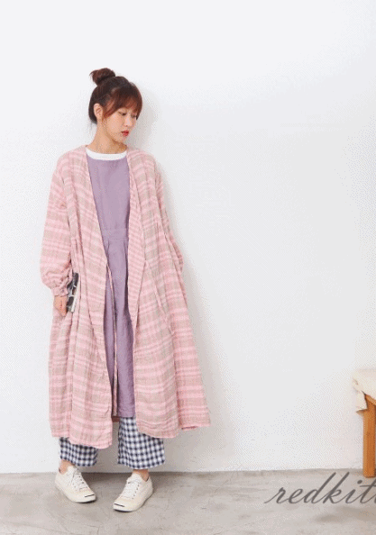 Sale-Lab Check Robe Dress-Pink 64700-->47800