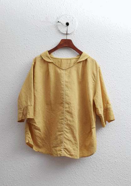 Sale-Round Collar Cute Blouse-Mustard 54700-->39800