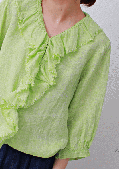 Linen front frill blouse-3 Colors