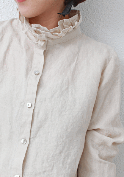 Neck frill linen blouse - 2Color