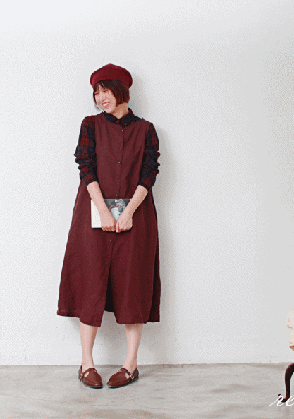 Wool Linen Lace Long Dress - 2Color