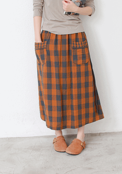 Brushed cotton check skirt-2 Colors