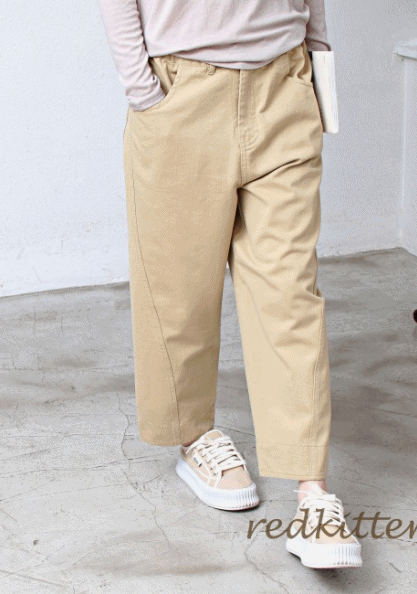 Diagonal Incision Cotton Pants-2Color