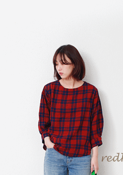 Round Check Blouse-3Color