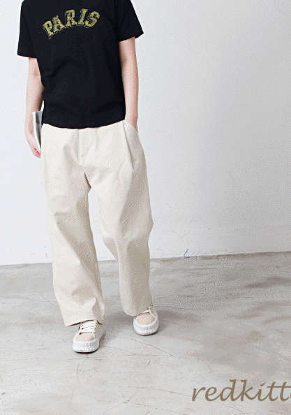 Dressy pleated cotton pants-3Color-Span so it's comfortable