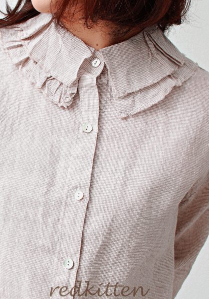 Check ruffle blouse-2Color