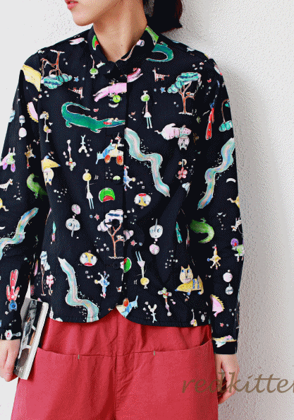 Printed patch shirt-2Color