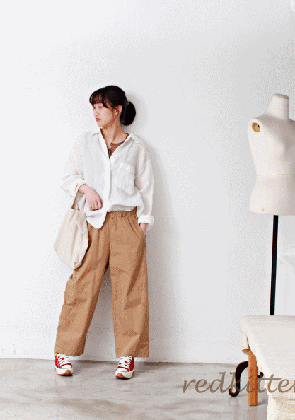Triangular side baggy pants-3Color