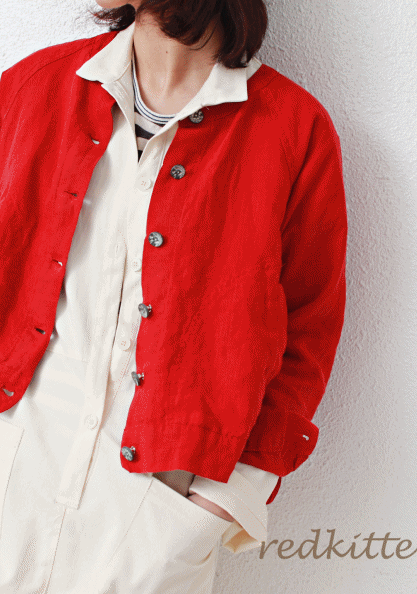 Sale-Round linen fuzzy jacket-Red 93500-->69800