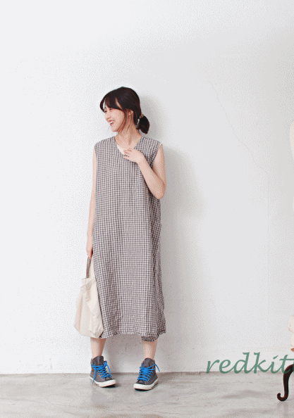 Check Nashi Linen Dress-3Color