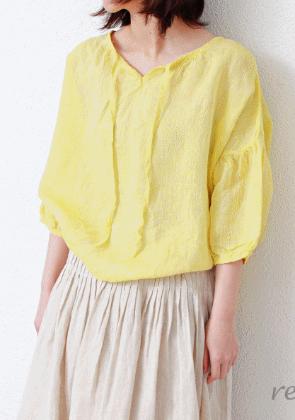 Round puff shirring blouse-4Color