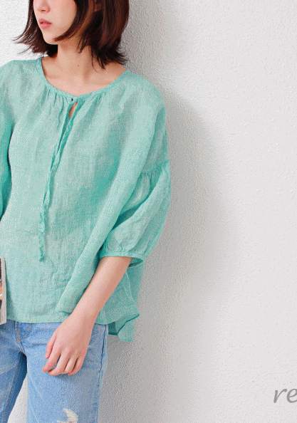 Round puff shirring blouse-4Color