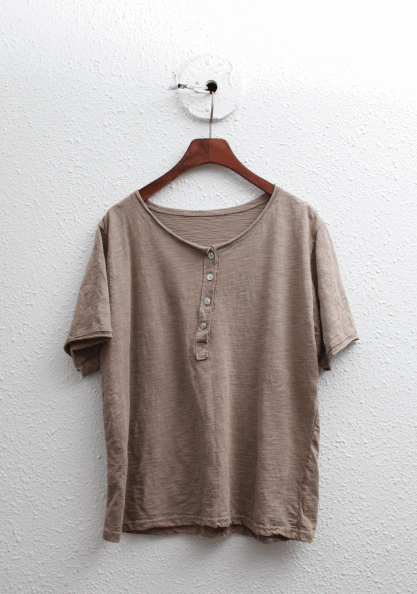 Mother-of-pearl Button Short Sleeve T-3Color