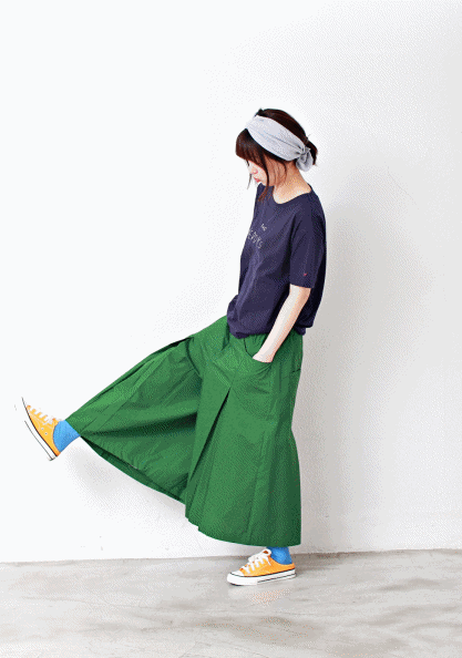 Sale-Wide pleated skirt-Navy 85300->66500