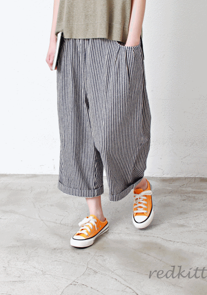 Stripe Shirring Pants-2Color