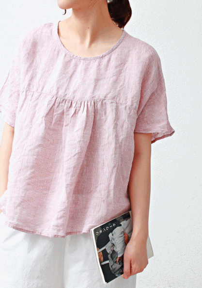 Cut linen blouse - 3Color