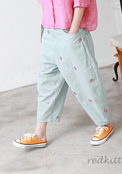 Cute strawberry embroidery pants - thin and soft